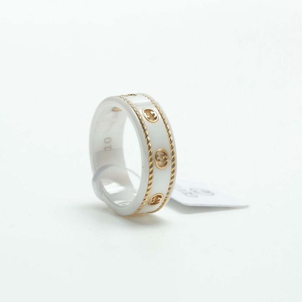 18K Double Gucci Interlocking Gucci Icon White Zirconia Ring