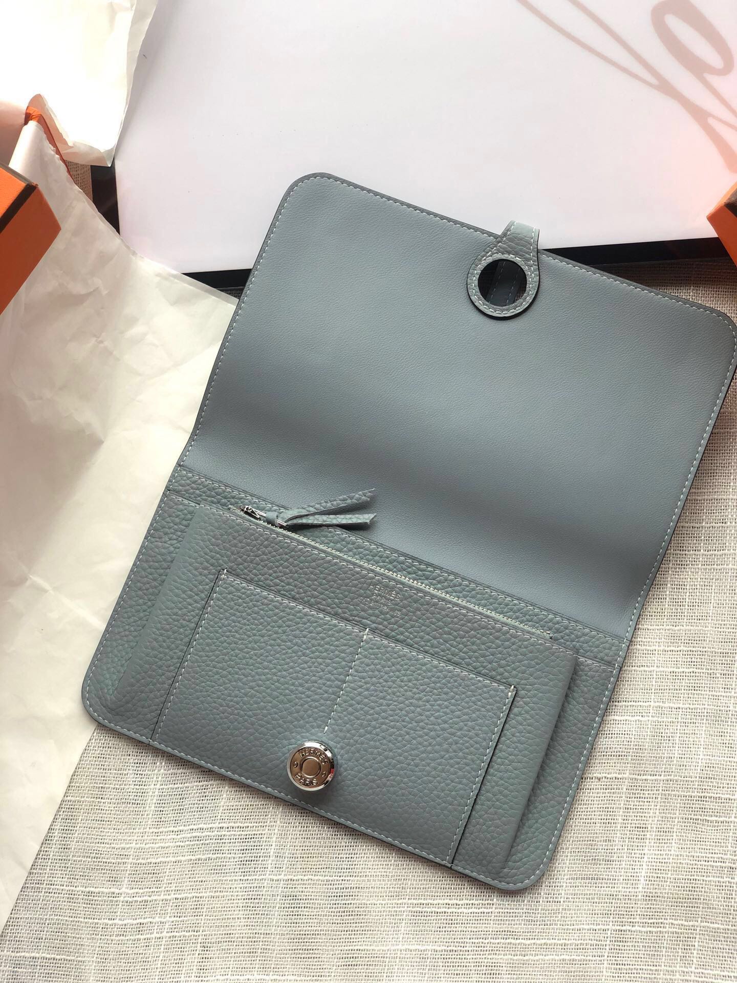 HERMES Dogon Wallet 20 Navy Blue Togo Shw