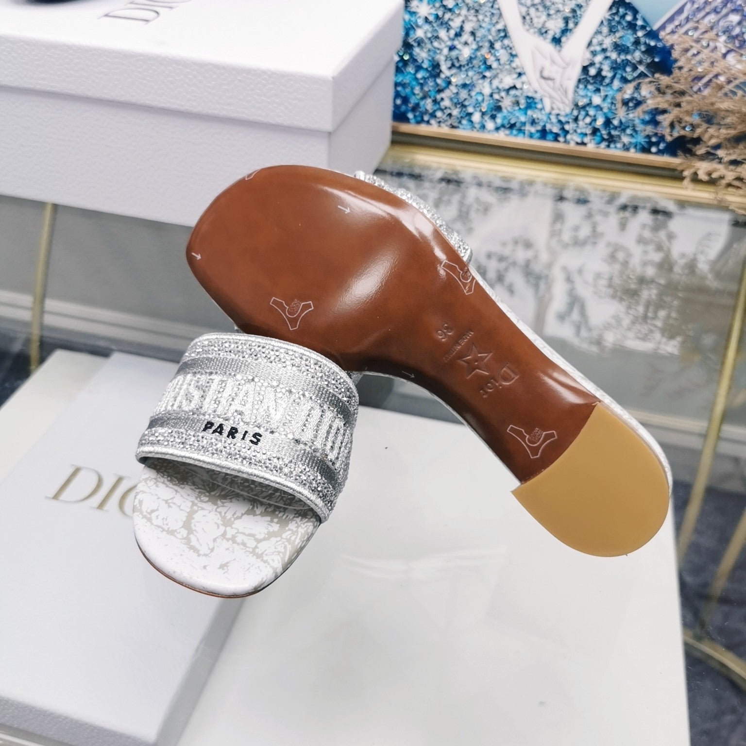 DIOR CD Mule Dway Heeled Slide 45mm Style 25