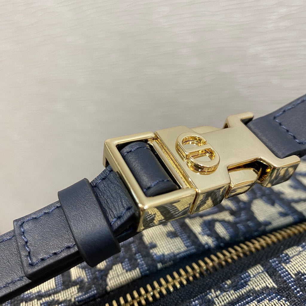 DIOR CD BUCKLE SHOULDER BAG 22 IN BLUE MONOGRAM OBLIQUE JACQUARD