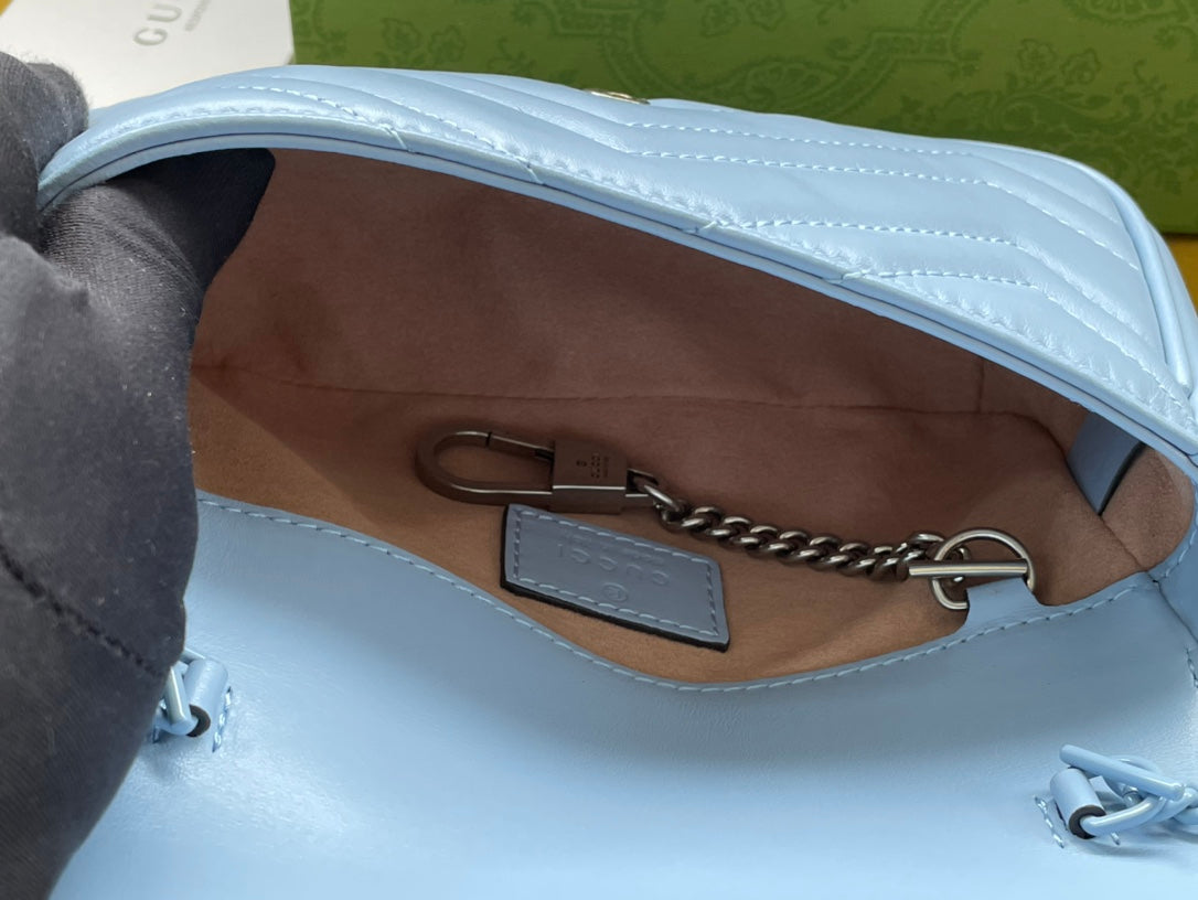 GUCCI MARMONT MINI HANDBAG 16 IN BLUE PASTEL CALFSKIN