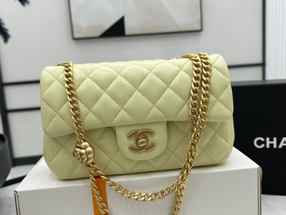 CHANEL SMALL 20 FLAP BAG IN NEON YELLOW CALFSKIN GOLD HARDWARE