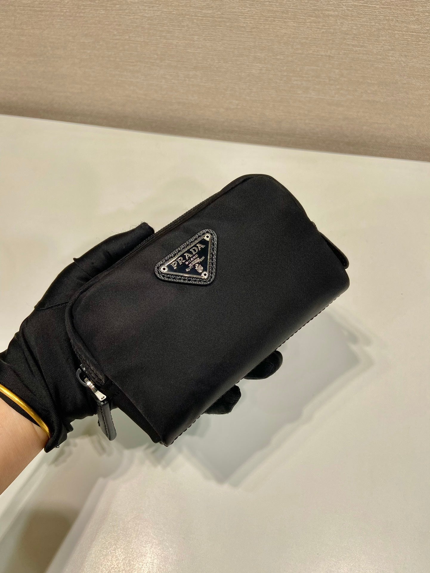 PRADA CLUTCH 12 IN BLACK RE-NYLON