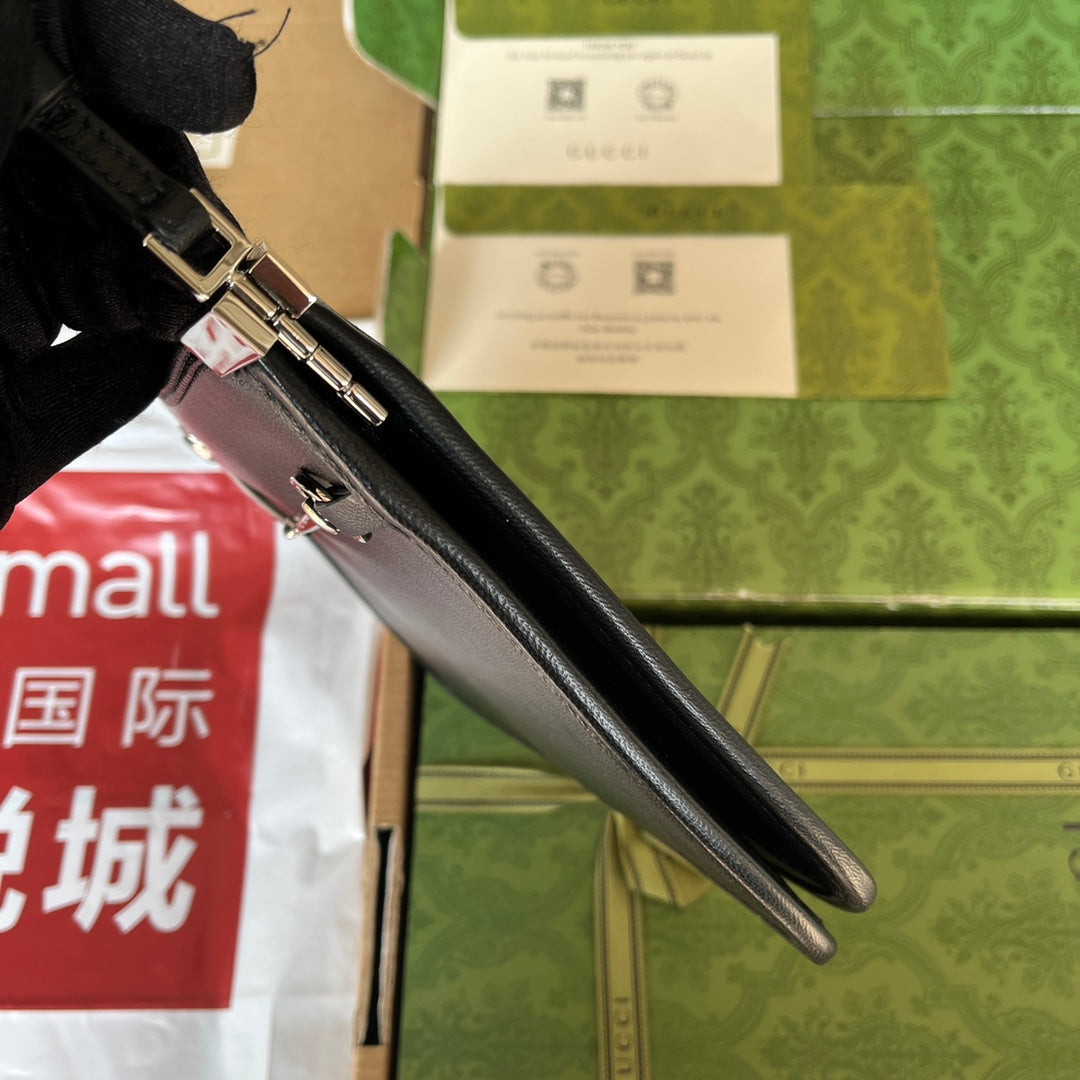 GUCCI SLIM HORSEBIT SMALL SHOULDER BAG 23 IN BLACK CALFSKIN PALLADIUM HARDWARE