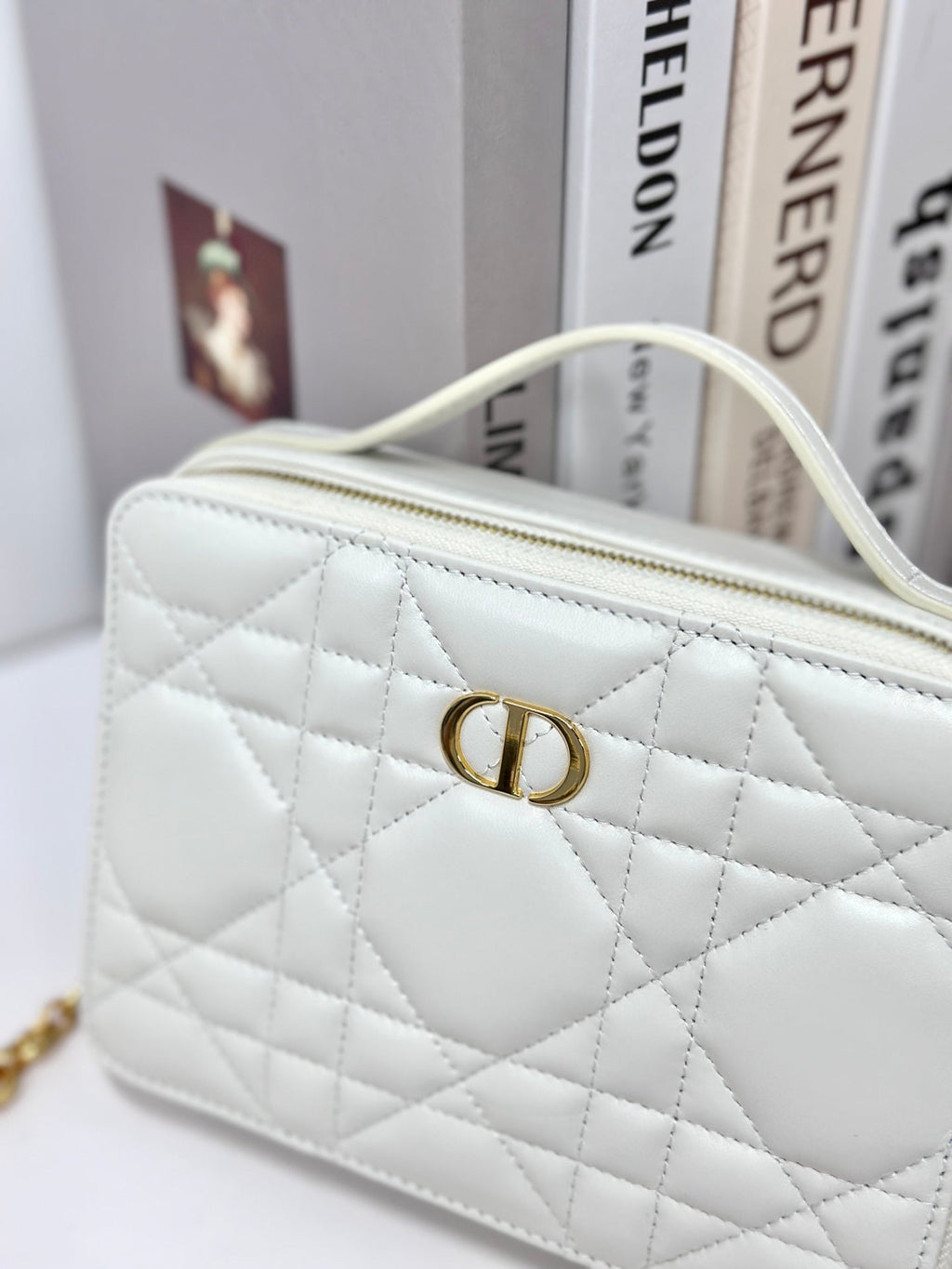 DIOR CARO BOX 19 IN WHITE CALFSKIN