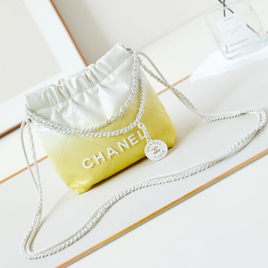 CHANEL MINI 20 HOBO BAG IN WHITE MIX LIGHT YELLOW CALFSKIN