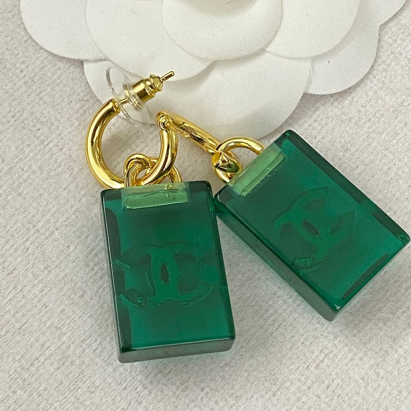 18K  Chanel Green Perfume Bottle Earrings