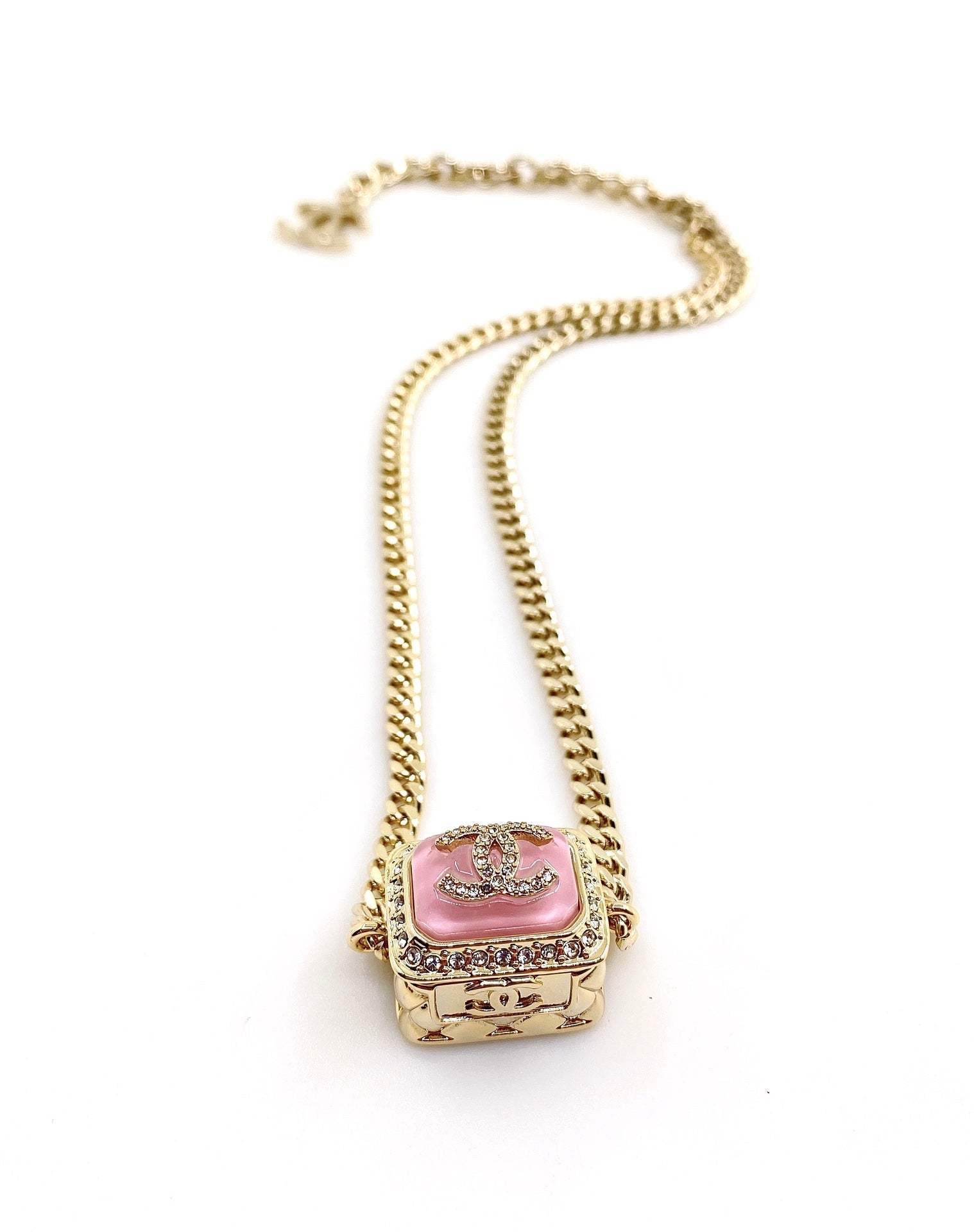 18K  Chanel Pink Resin Chain Necklace