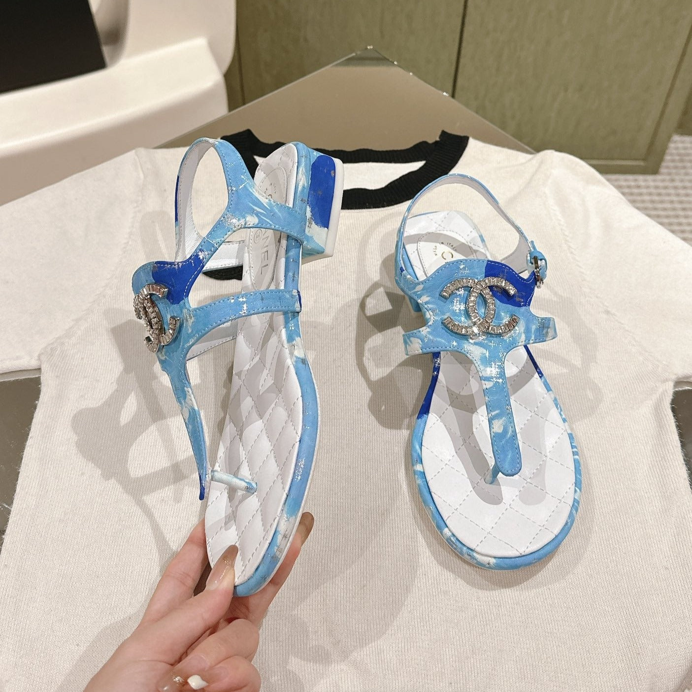 CHANEL Velvet sandal blue