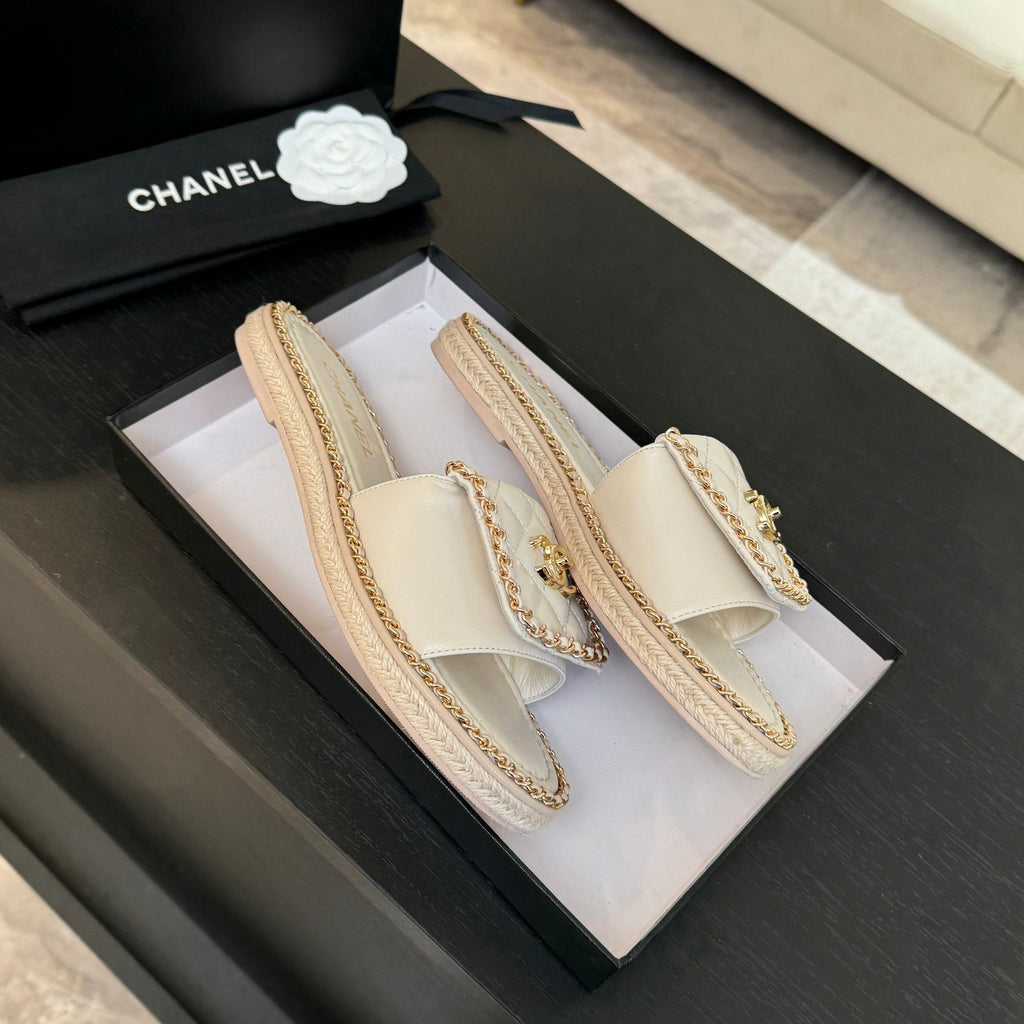 CHANEL Logo Mule Sandal 20mm White Lambskin 183980