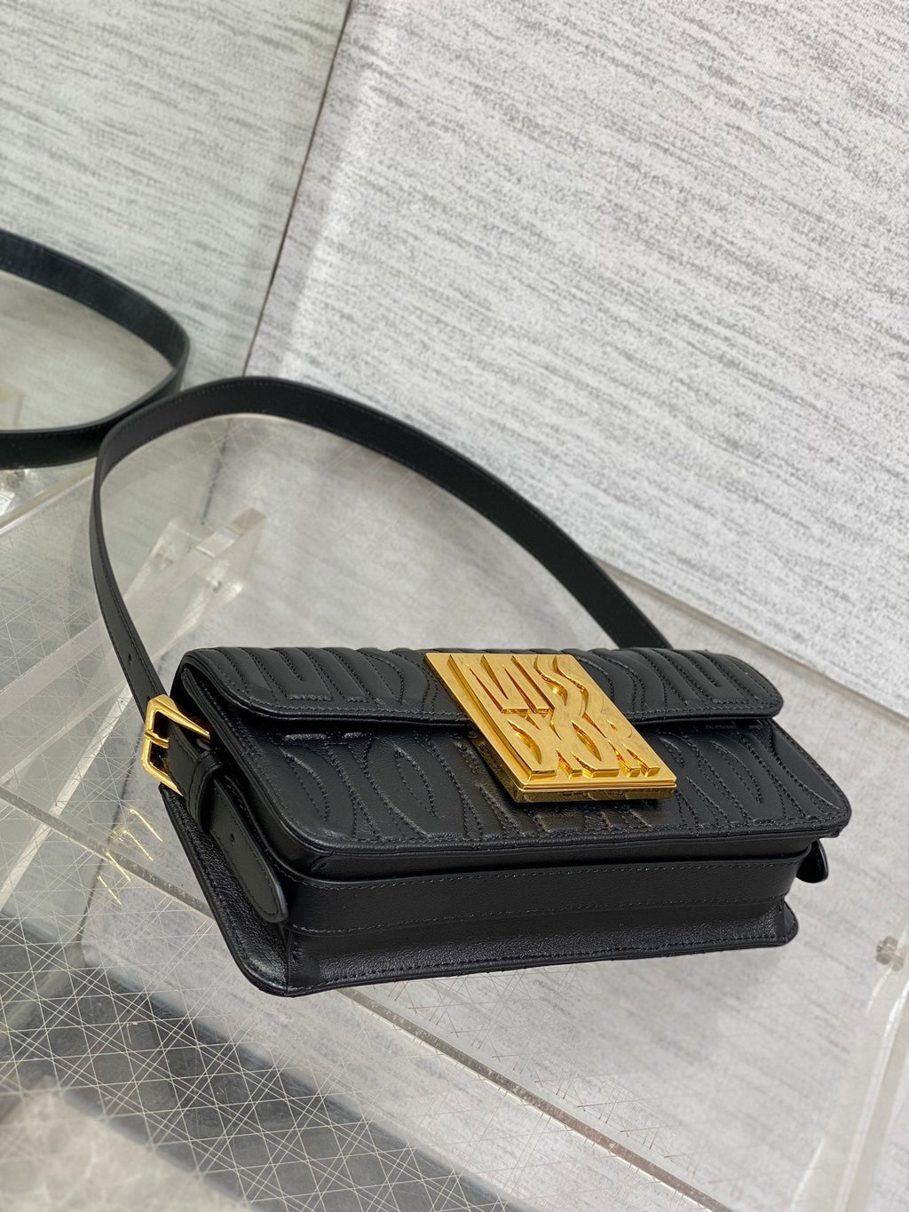 DIOR FLAP BAG 18 BLACK QUILTED ALLOVER CALFSKIN