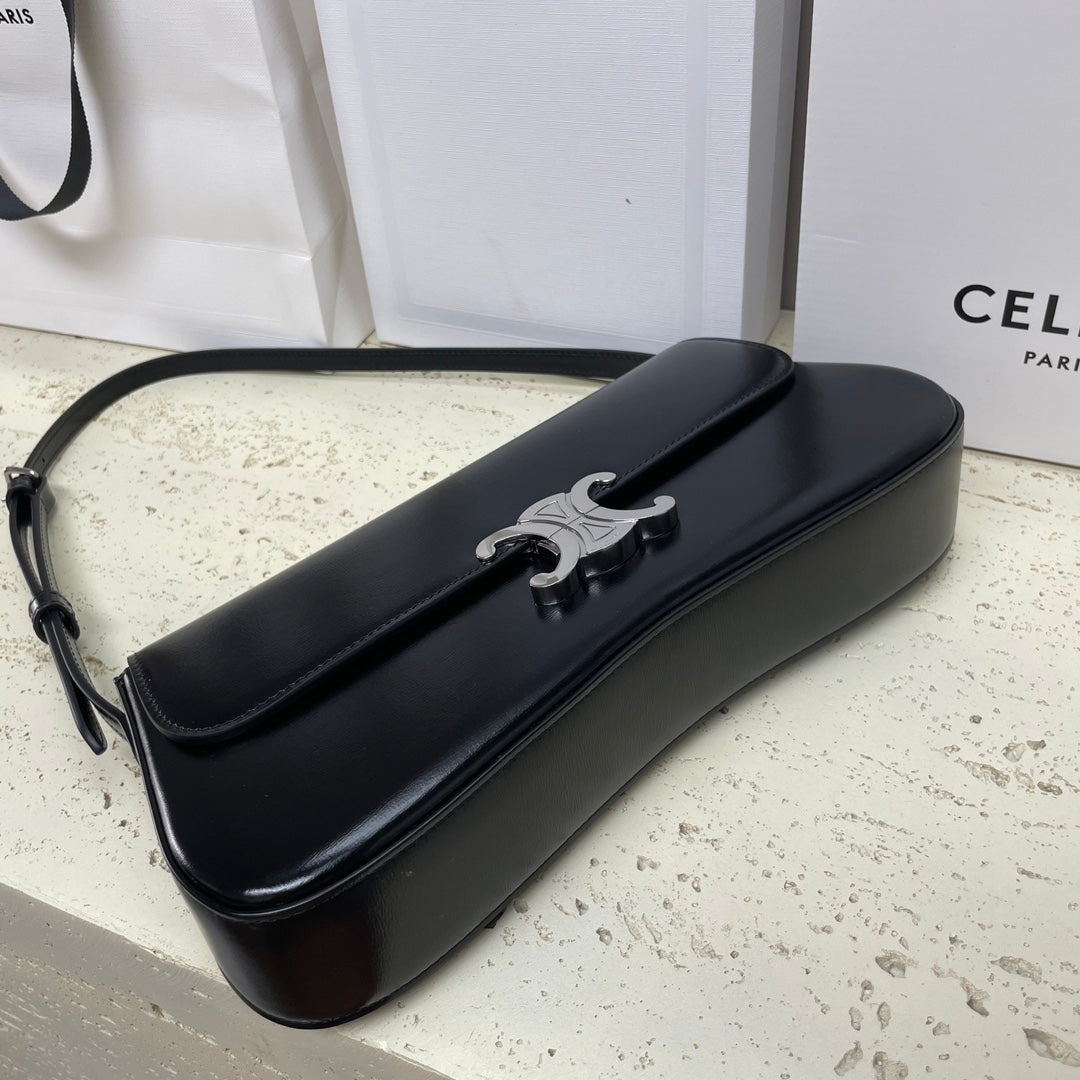CELINE LOLA BAGUETTE BAG 28 IN BLACK SHINNY CALFSKIN