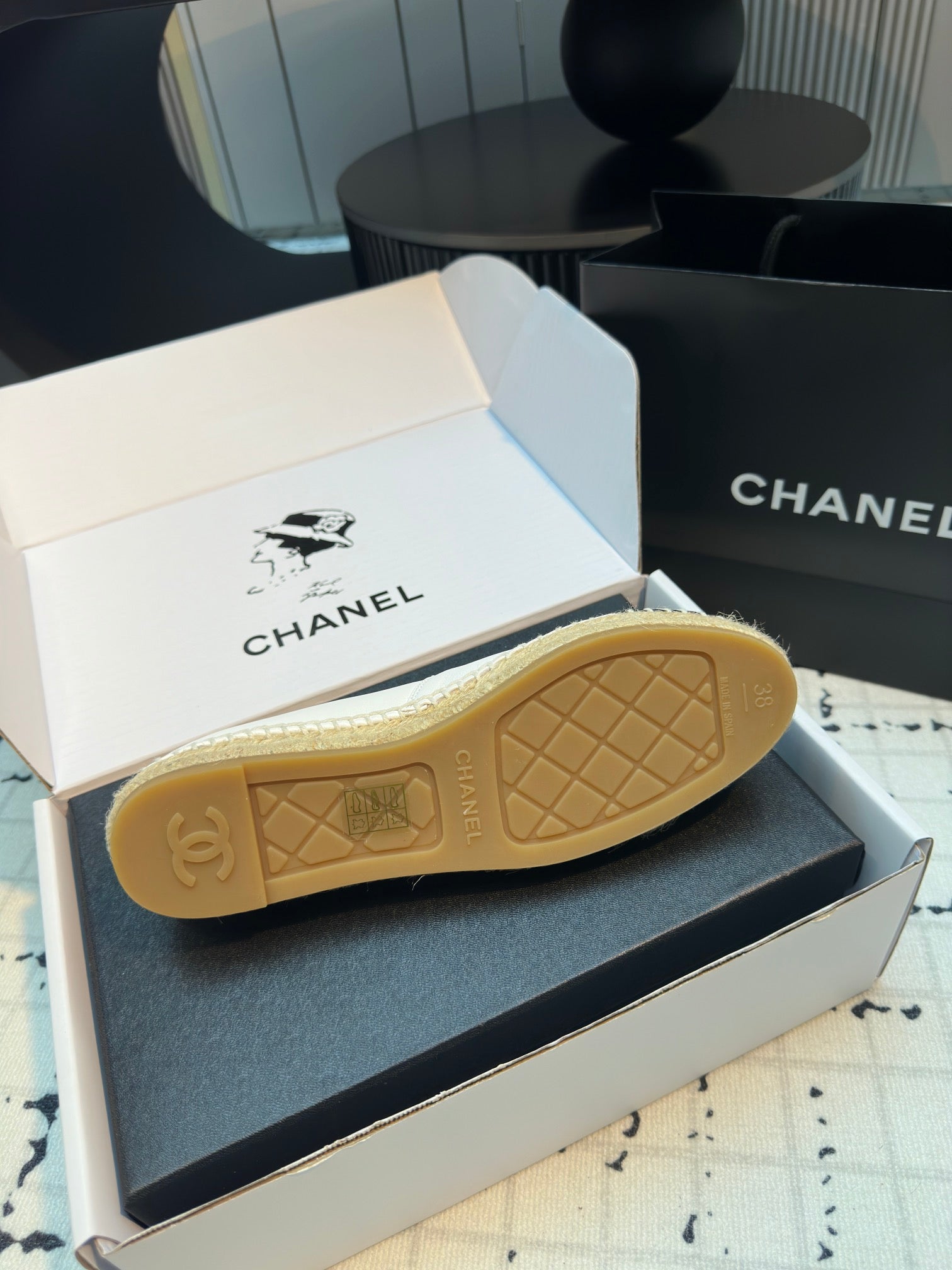 CHANEL ESPADRILLES LOAFERS IN BLACK MIX WHITE LAMBSKIN