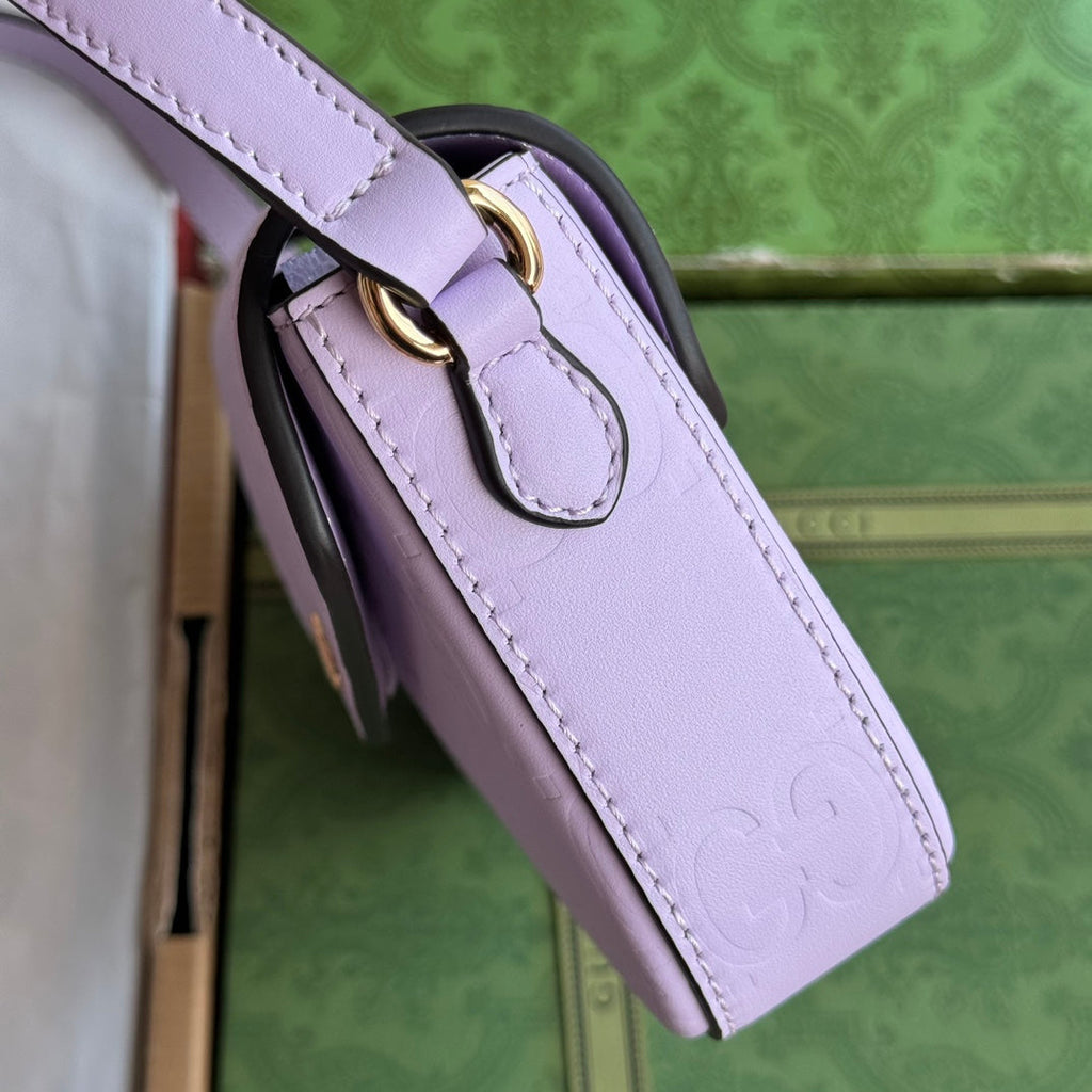 GUCCI SUPER MINI SHOULDER BAG 21 IN LIGHT VIOLET EMBOSSED CALFSKIN
