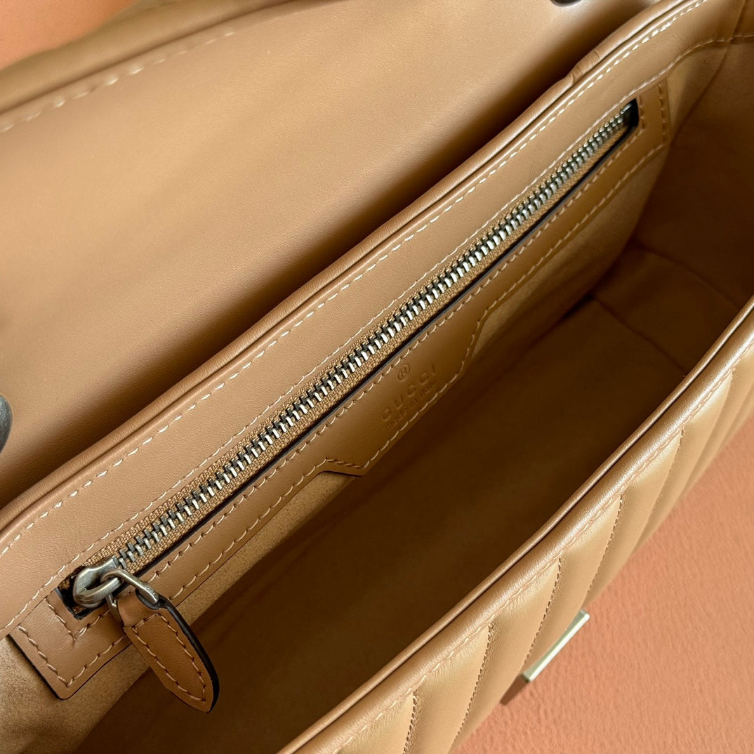 GUCCI MARMONT SMALL SHOULDER BAG 26 IN BROWN LAMBSKIN