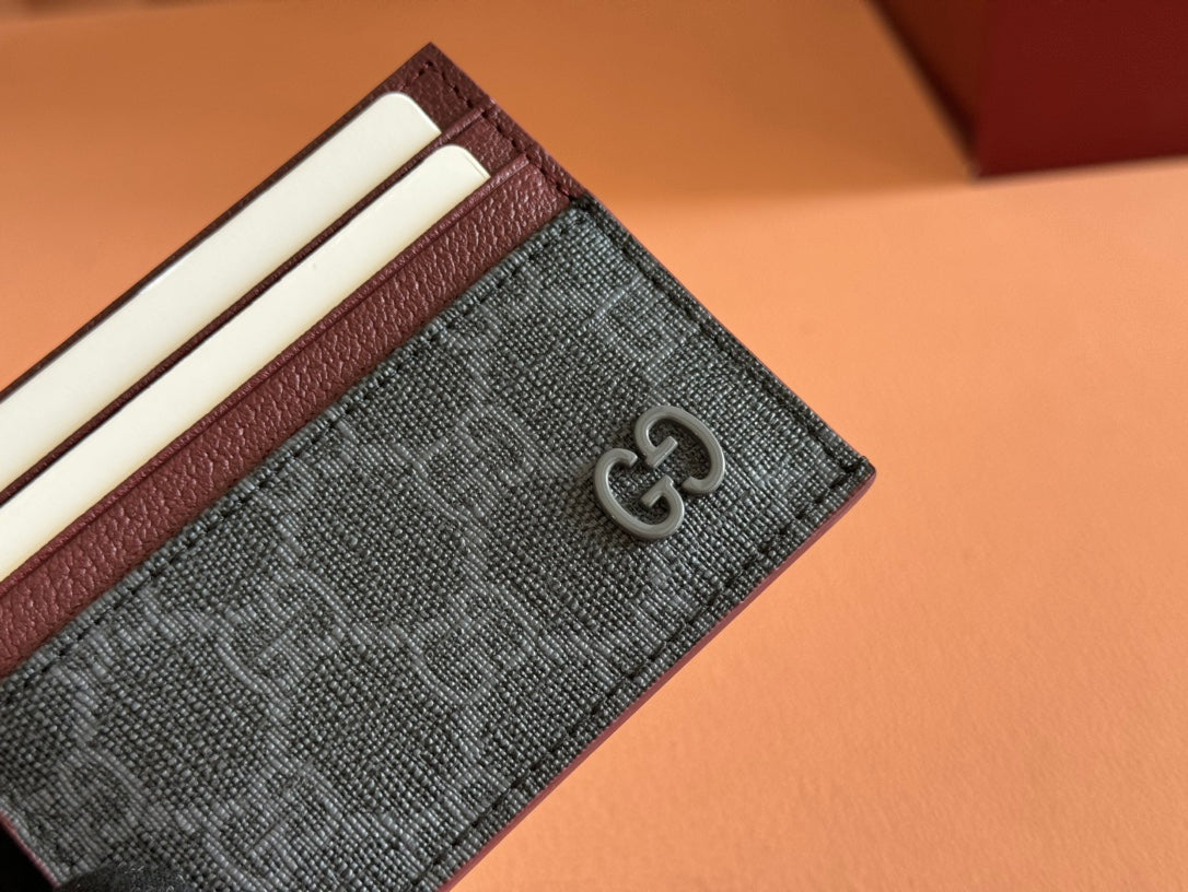GUCCI CARD CASE 10 BICOLOR IN GREY AND RED  CALFSKIN
