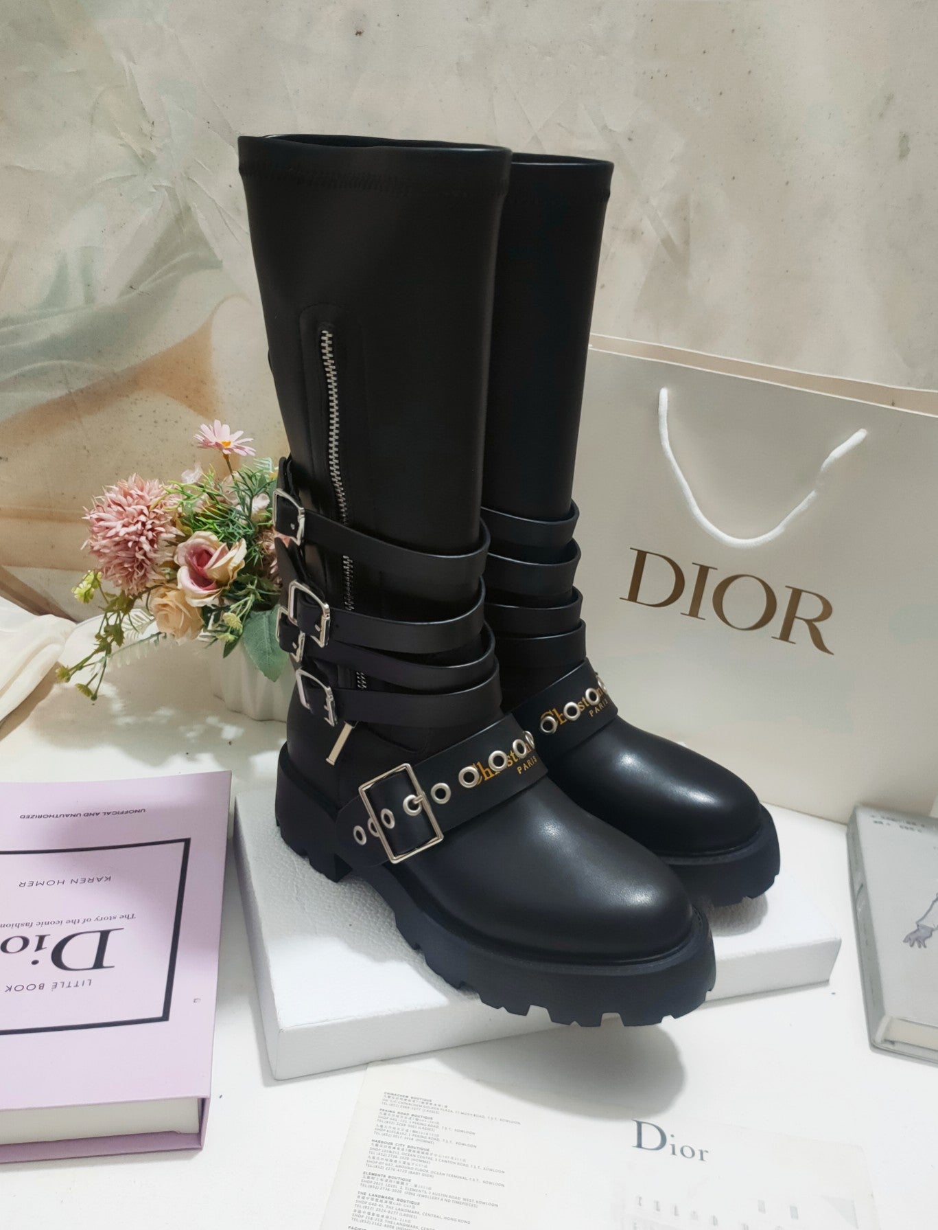 DIOR CD ZIPPER BUCKLE BOOTS IN BLACK CALFSKIN