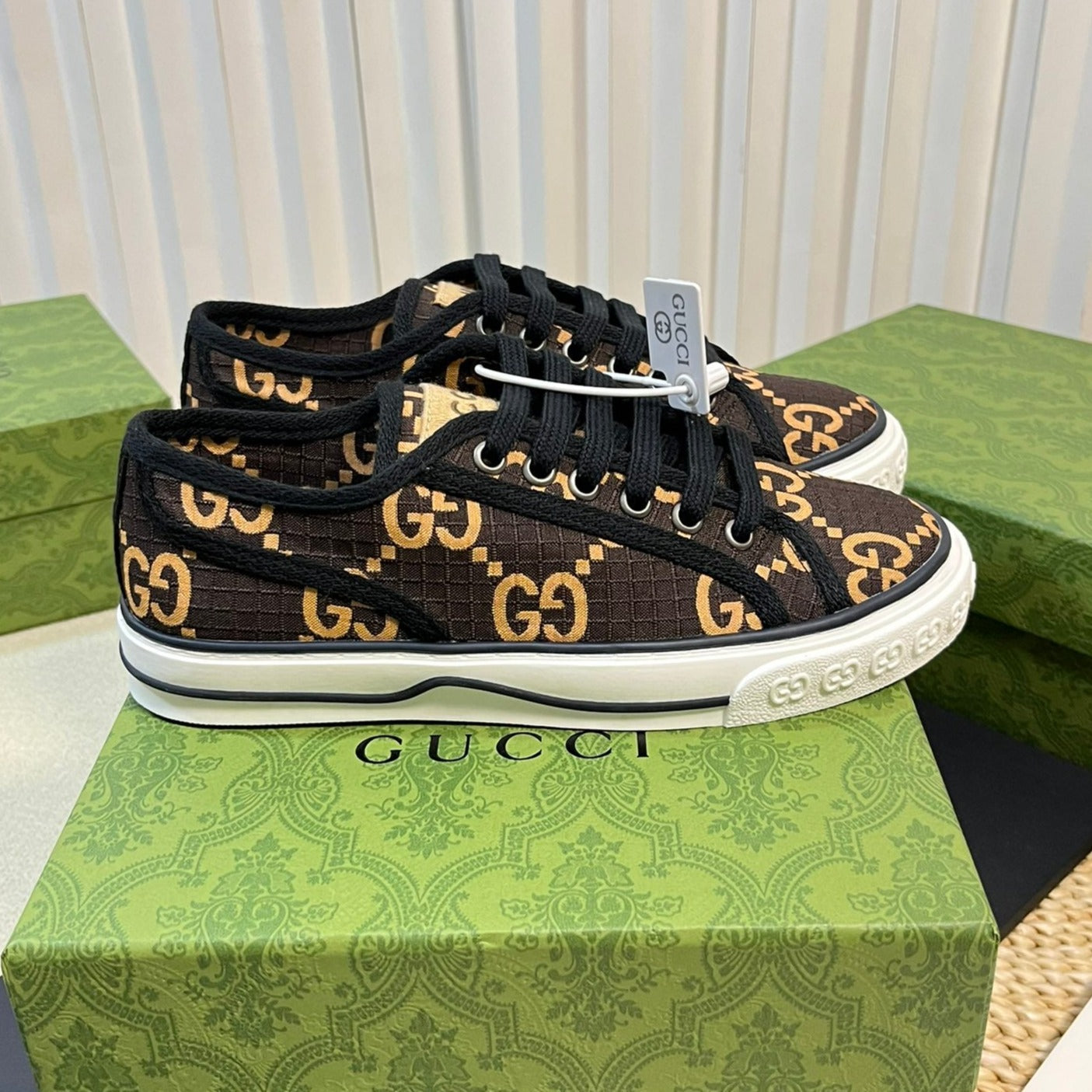 GUCCI Tennis 1977 ripstop sneakers Black Brown Caro