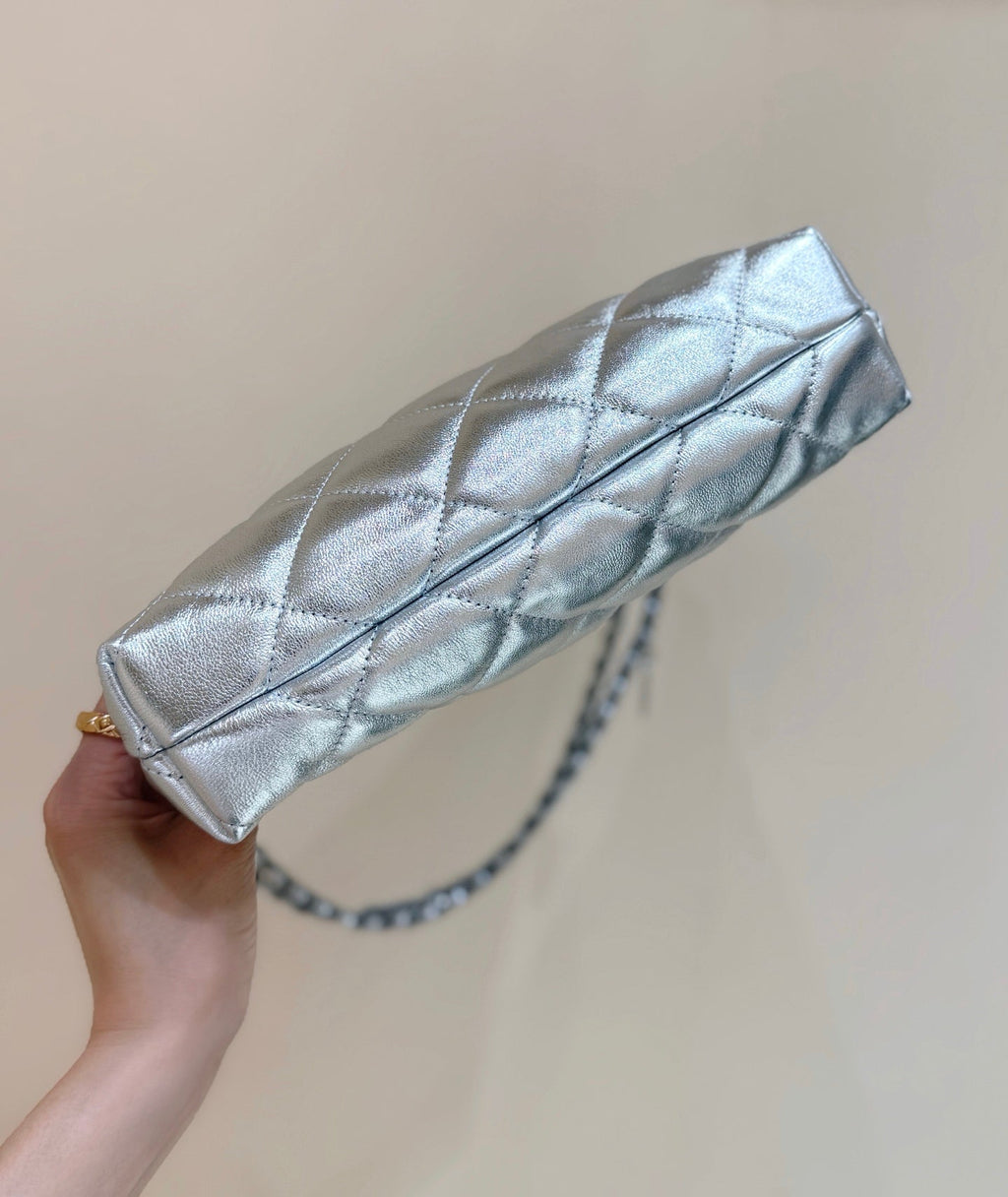 CHANEL 25S HOBO BAG KABELKA 26 IN SILVER CALFSKIN