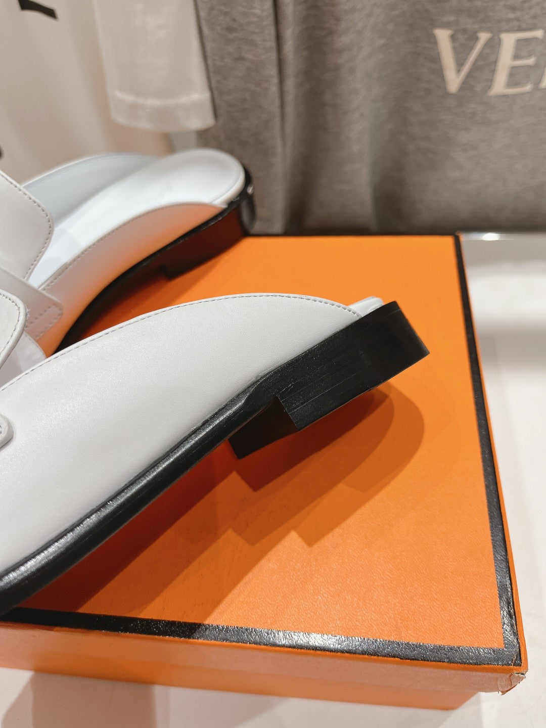HERMES IOTA MULE WHITE CALFSKIN